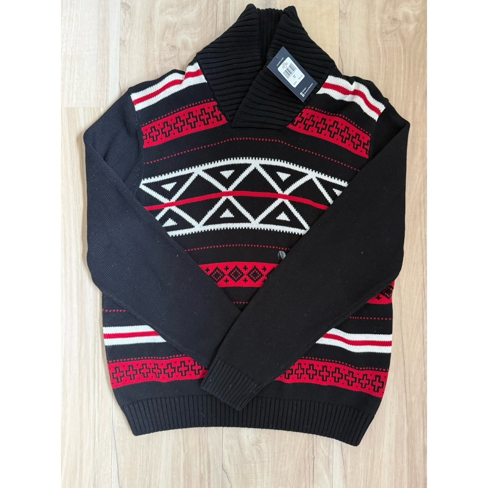 Ralph Lauren Chaps Aztec Western Knit Shawl Collar Size XL Pullover Sweater Red